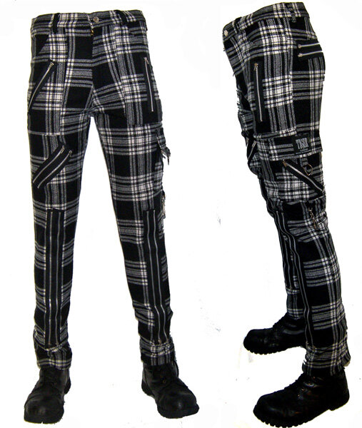 PANTALON PUNK ESCOCES BLANCO Y NEGRO CON CREMALLERAS