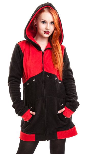 Sudadera Larga Polar Roja Y Negra